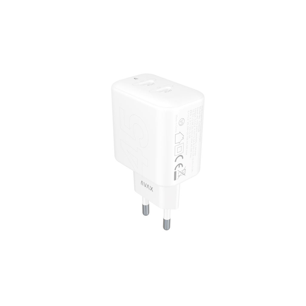 AVAX SPEEDY+ GaN gyorstöltő adapter 2x USB-C (PD3.0) 45W fehér (CH602W)