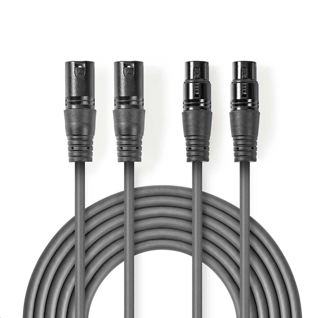Nedis COTH15030GY50 egyensúlyozott XLR audiokábel 2 db XLR-3 csatlakozó -> 2db XLR-3 aljzat 5,0 m szürke (COTH15030GY50)