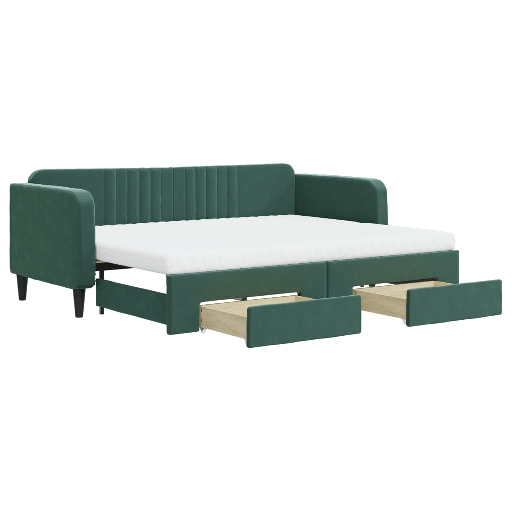 sötétzöld kihúzható bársony heverő fiókkal 80 x 200 cm (3197130)