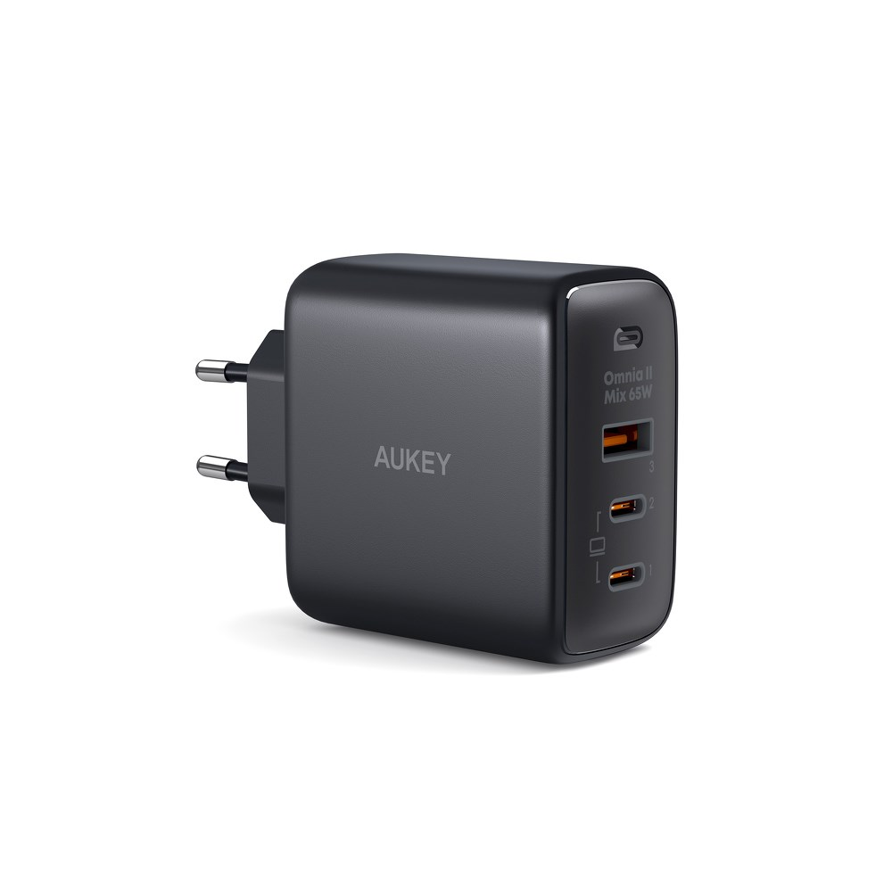 Aukey PA-B6T 2x USB Type-C / 1x USB Type-A Hálózati töltő - Fekete (65W) (PA-B6T)