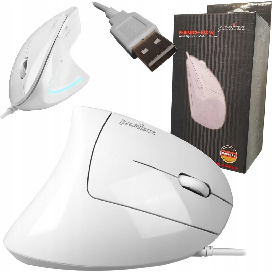 Perixx PERIMICE-513 W Ergonomikus Függőleges Egér Fehér 1600 DPI (12275)