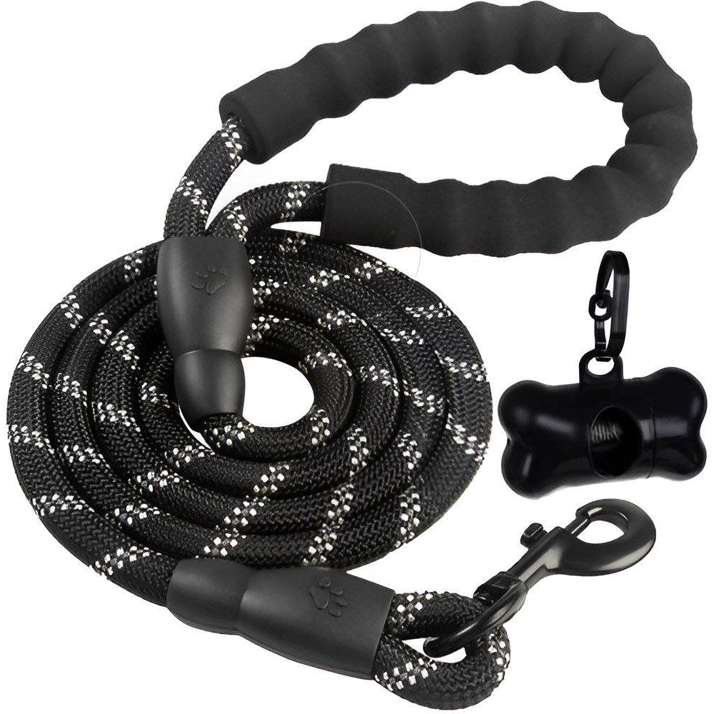 Purlov 21655 Dog leash reflective round 5 m black + bag holder (48816)