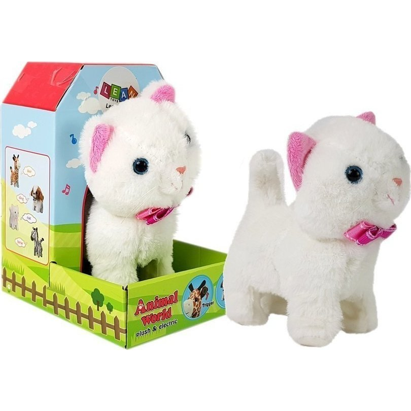 Interaktív Fehér Akkumulátoros Macska Sétál és Énekel Hanggal (7182)