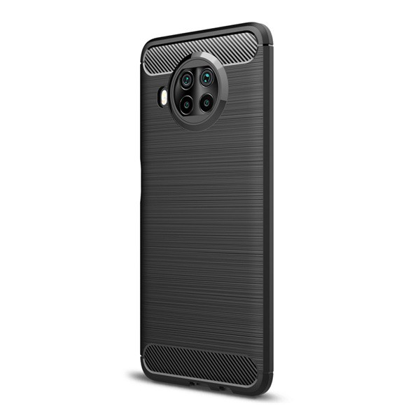 Szilikon telefonvédő (közepesen ütésálló, légpárnás sarok, szálcsiszolt, karbon minta) FEKETE [Xiaomi Mi 10T Lite 5G] (5996591008639)