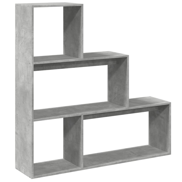 3 szintes betonszürke fa elválasztó könyvespolc 123x29x123 cm