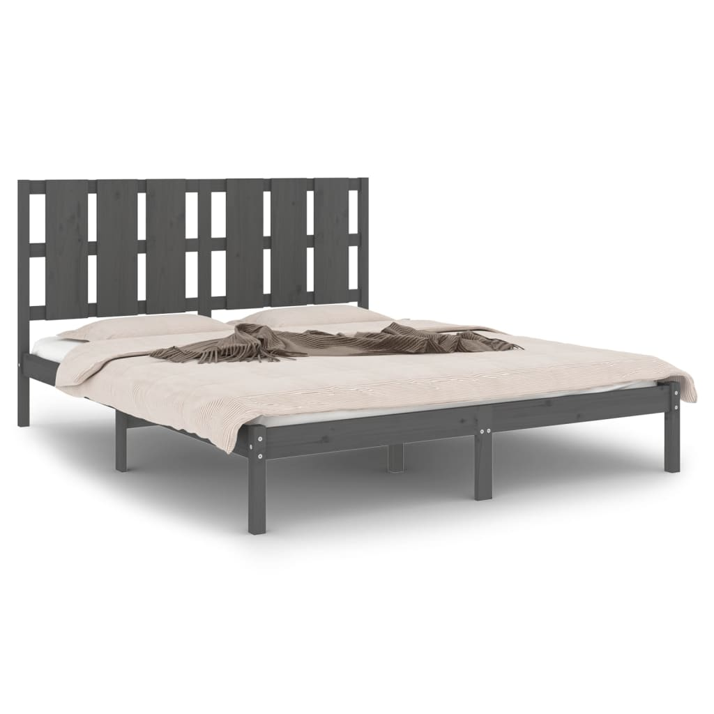 szürke tömör fa ágykeret 150 x 200 cm (5FT King Size) (3105607)