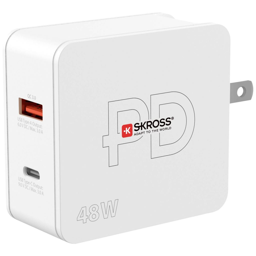 SKROSS USB-C, USB-A hálózati töltő US + 1x USB-C töltőkábel fehér (SKCH000348WPDUSCN) (SKCH000348WPDUSCN)