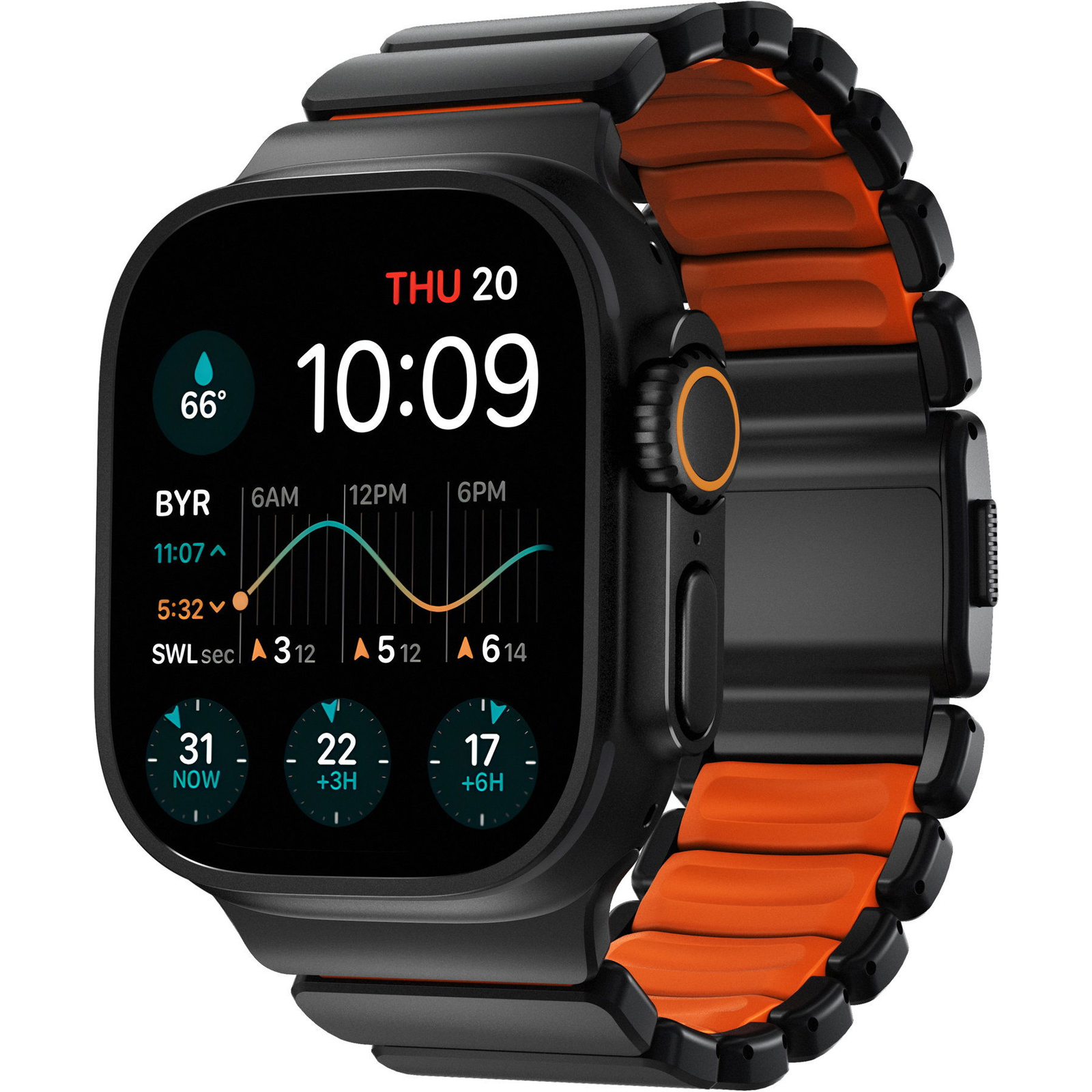 Nomad Stratos Band AW 45 / 46 / 49 mm - Black Titanium Ultra Orange FKM (NM011116858)