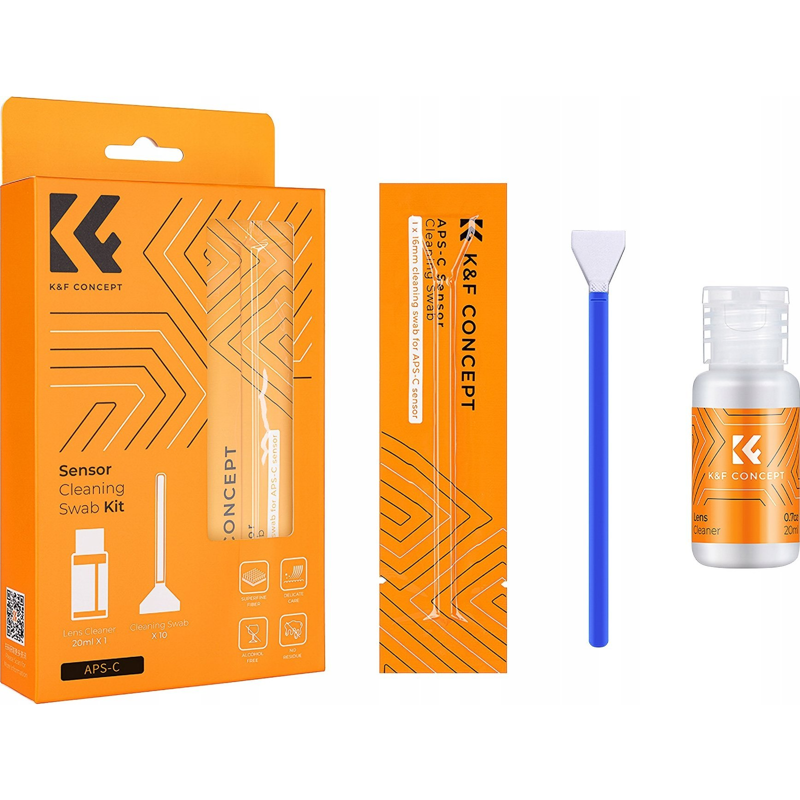 K&F Concept kamera aps-c érzékelő tisztító szett, 16 mm, 10 db-os + 20 ml tisztító folyadékkal (6936069273946)