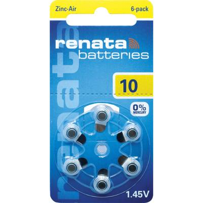 ZA10 hallókészülék elem, cink-levegő, 1,4V, 105 mAh, 6 db, Renata ZA10, PR70