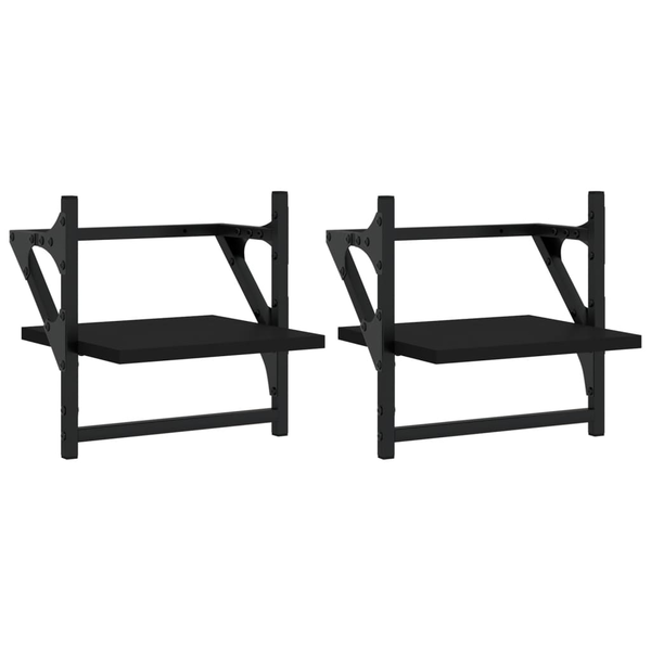 Rafturi de perete cu bare, 2 buc, negru, 30x25x30 cm