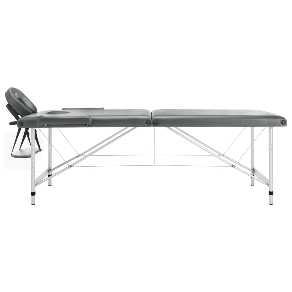 2 zónás antracit masszázsasztal alumínium vázzal 186 x 68 cm (110174)