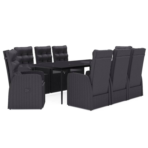 Set mobilier pentru grădină, 9 piese, negru