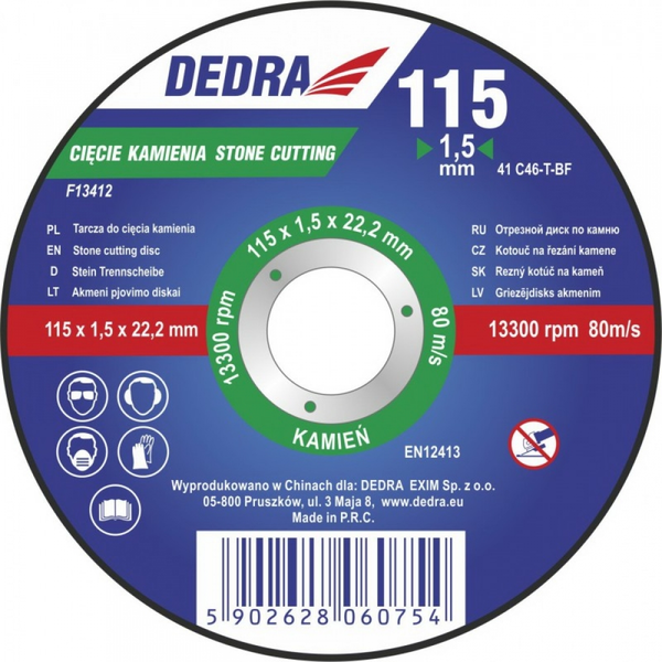  Dedra Tarcza 115x1,5x22,2mm do cięcia kamienia - F13412