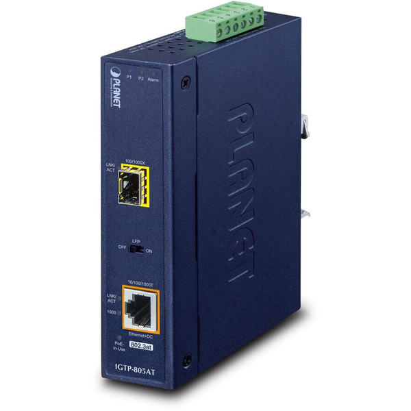 KONVERTOR MÉDIÍ PLANET IGTP-805AT 1000MB/S POE SFP PRŮMYSLOVÝ