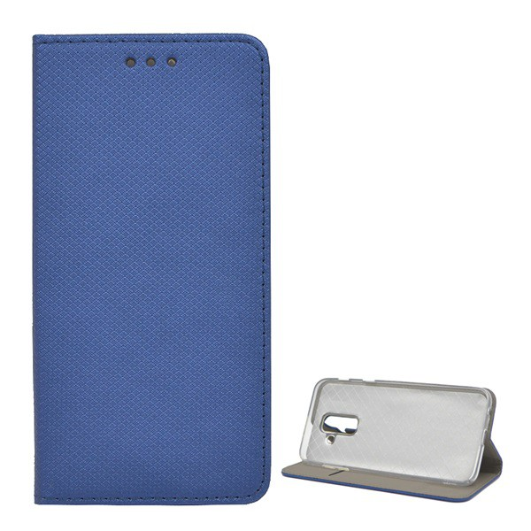 Tok álló, bőr hatású (FLIP, oldalra nyíló, asztali tartó funkció, rombusz minta) SÖTÉTKÉK [Samsung Galaxy A6+ (2018) SM-A605F] (5996457770090)
