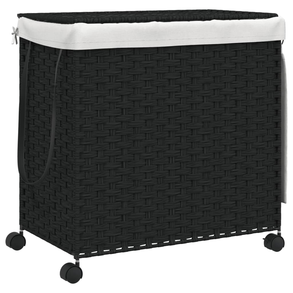 fekete rattan szennyeskosár kerekekkel 60x35x60,5 cm (372042)