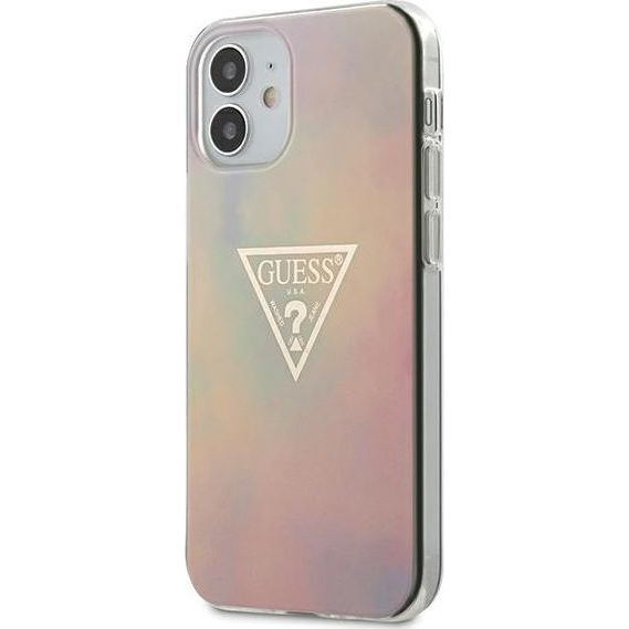 Guess PC/TPU Gold Triangle Apple iPhone 12 mini hátlap tok, rózsaszín (111542)