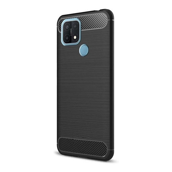 Oppo A15 / A15s / A35, Szilikon tok, közepesen ütésálló, szálcsiszolt, karbon minta, fekete (G108670)