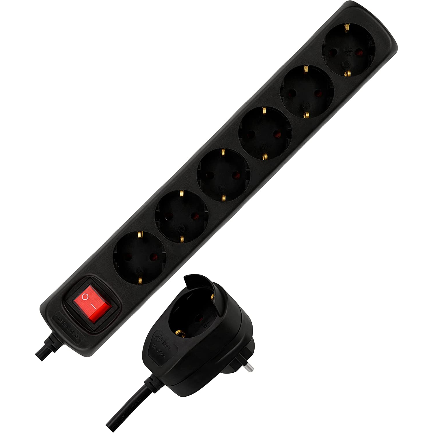 REV 0012692514 230V Elosztó 6+1 aljzatos 2m - Fekete (0012692514 SW)