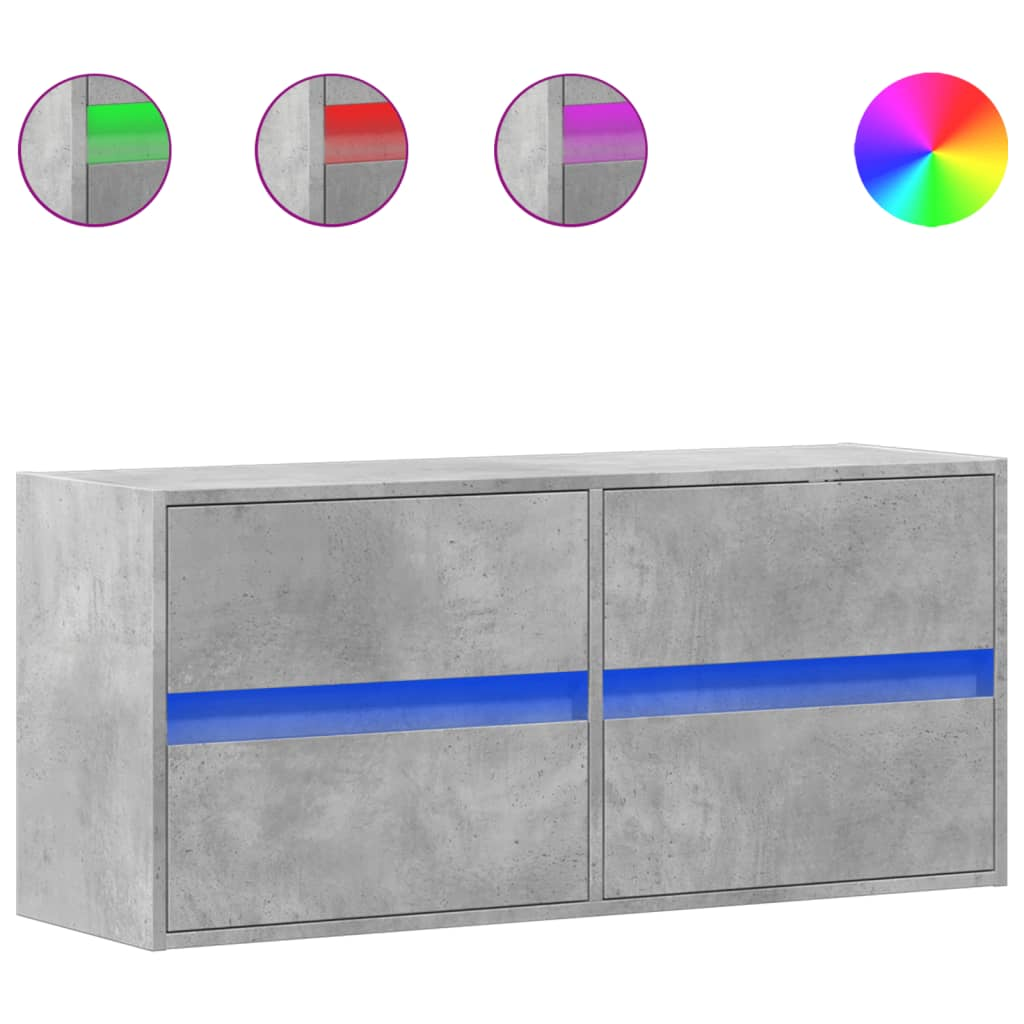 betonszürke falra szerelhető TV-szekrény LED-del 100x31x45 cm (852295)