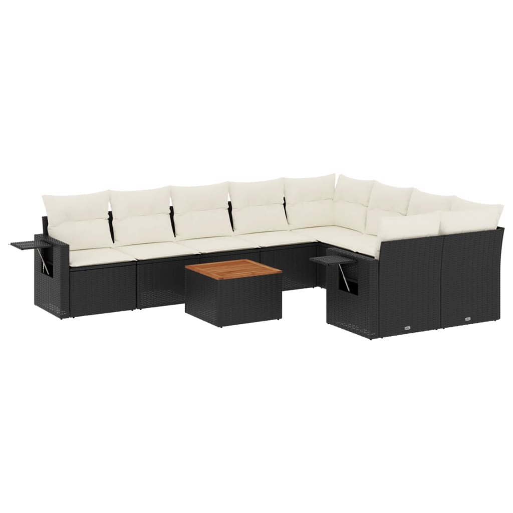 10 részes fekete polyrattan kerti ülőgarnitúra párnákkal (3224719)