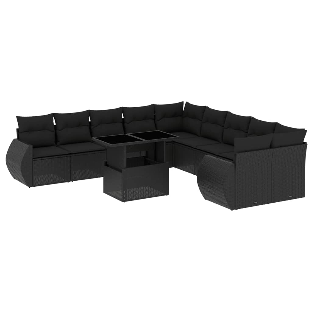 11 részes fekete polyrattan kerti ülőgarnitúra párnákkal (3268795)
