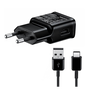 SAMSUNG hálózati töltő USB aljzat (5V / 2000 mA, gyorstöltés támogatás + Type-C kábel) FEKETE (EP-TA200EBE_TYPEC)