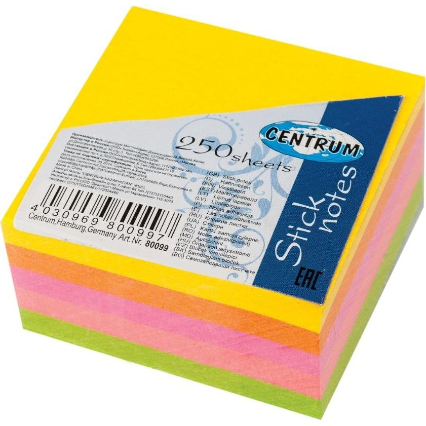 Öntapadós Jegyzettömb - 51 x 51 mm, 250 Lap, Neon Szivárvány Kocka (CE80099)