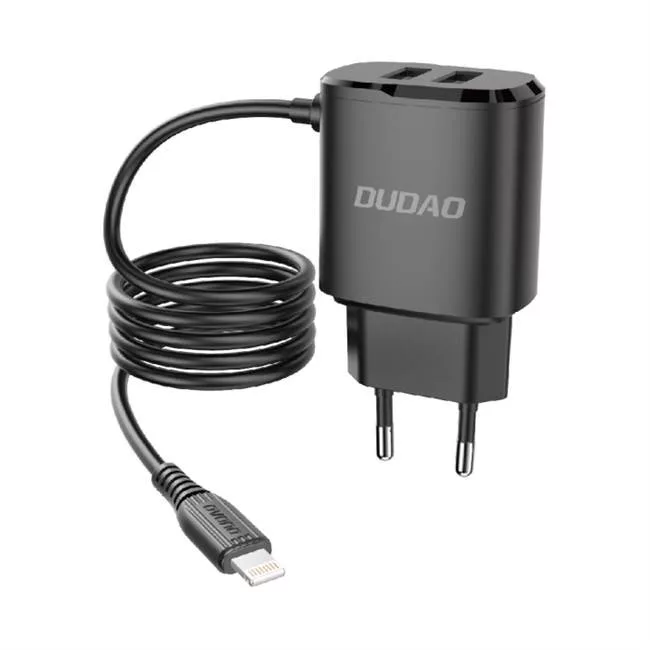 Dudao A2proT 2 x USB-A / Lightning kábel Hálózati töltő - Fekete (12W) (A2PRO_USB-C_BLACK)