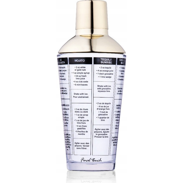 Shaker na koktejly s recepturami sklo / nerez 480 ml