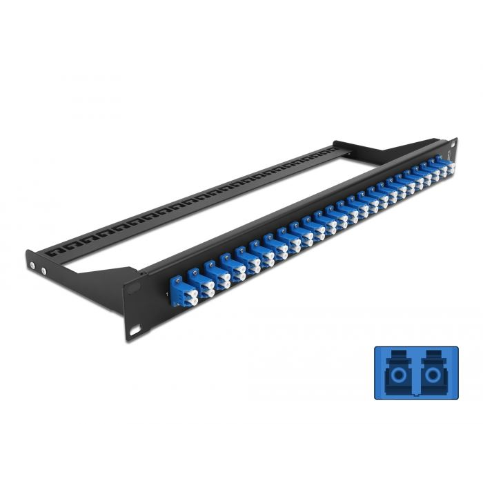 Delock 19 száloptikás csatlakozó panel 24 portos LC duplex kék (43386) (DE43386)