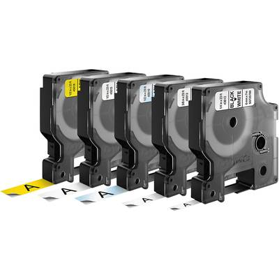 Feliratozó szalag 5 részes készlet DYMO 45018 + 45013 + 45010 + 40913 + 43613 Szalagszín: Fehér, Sárga, Átlátszó Szövegszín: Fekete 6 mm, 9 mm, 12 mm 7 m (2050002412095)