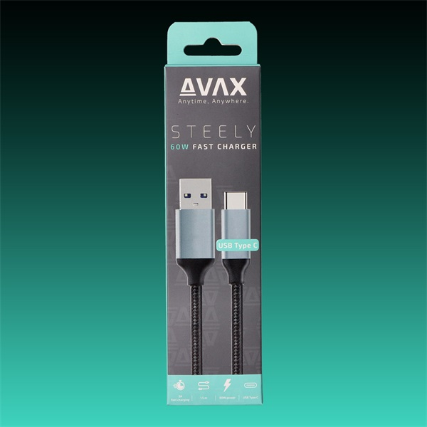 AVAX Töltőkábel, USB-A - USB-C, 3A, 1,5 méter, acélszürke (AVAX_CB301G)