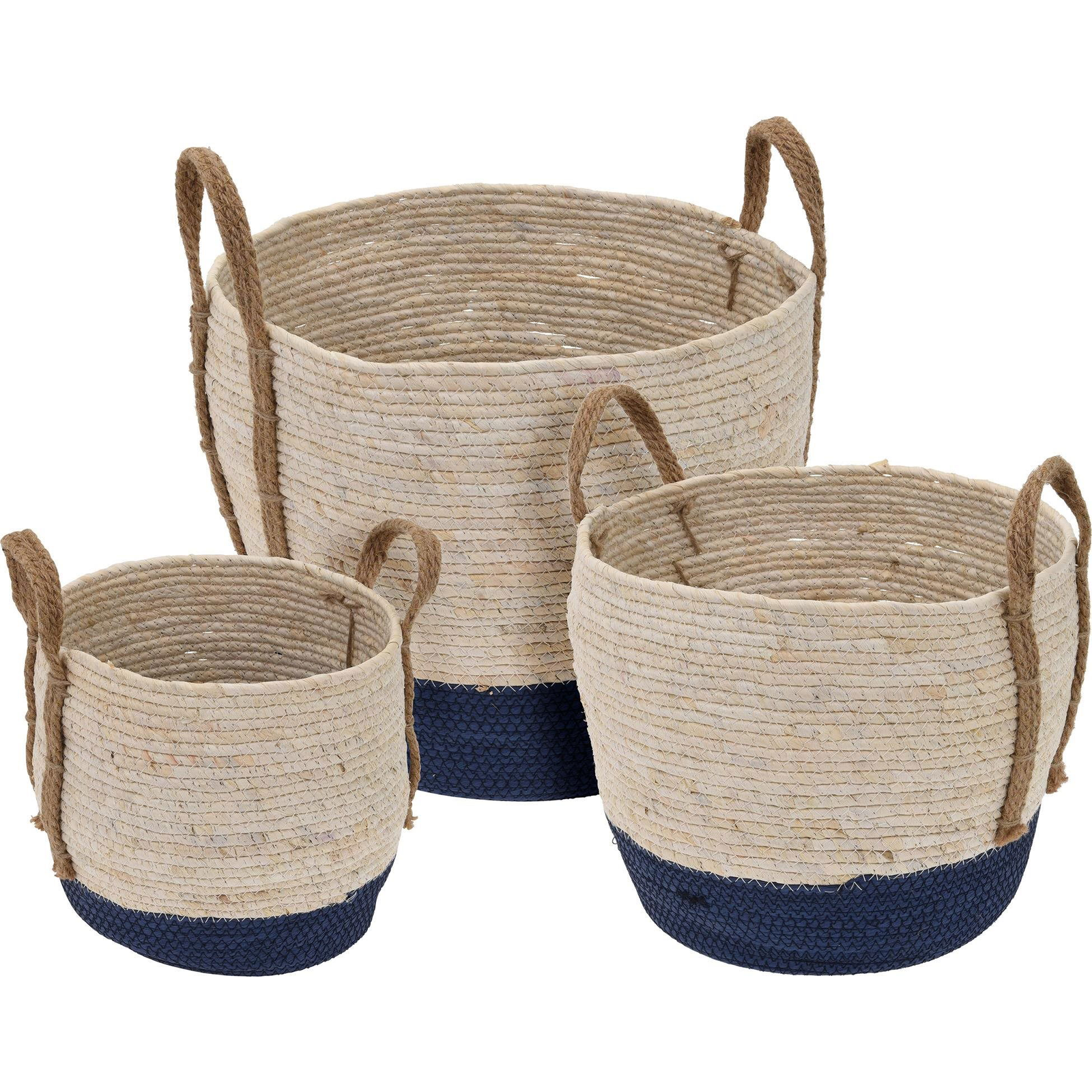 H&L Rattan baskets Blue, set of 3 (A355-00-00)
