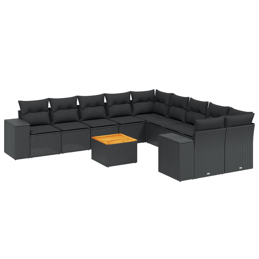 11 részes fekete polyrattan kerti ülőgarnitúra párnákkal (3225635)
