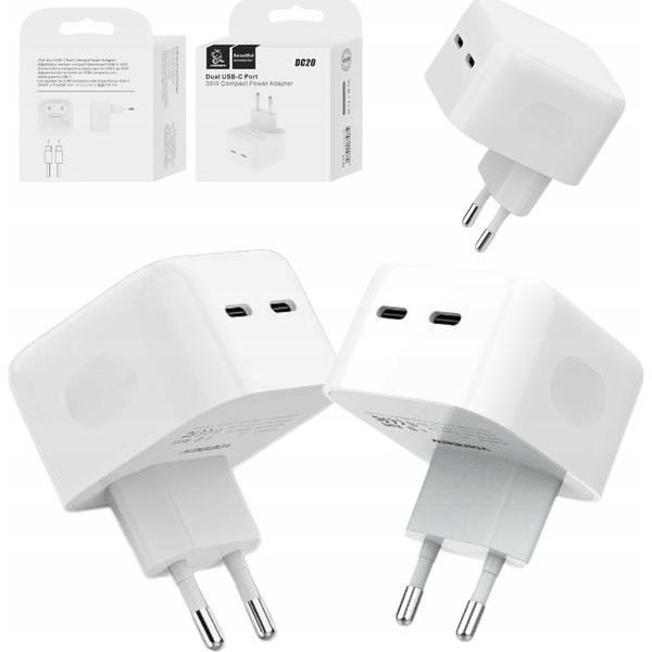 Ładowarka . DENMEN ŁADOWARKA SIECIOWA DUAL USB-C 35W DC20