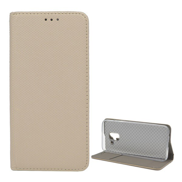 Tok álló, bőr hatású (FLIP, oldalra nyíló, asztali tartó funkció, rombusz minta) ARANY [Samsung Galaxy J6 (2018) SM-J600F] (5996457777532)