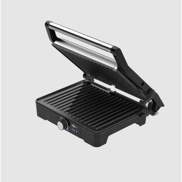 AENO EG2 грил, 2000 W, контрол на температурата, 180° отваряне, 290*234 мм тави за печене с покритие, черно/сребристо