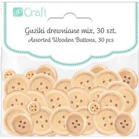  DP Craft GUZIKI DREWNIANE MIX, 30 SZT. - NATURALNE Dalprint