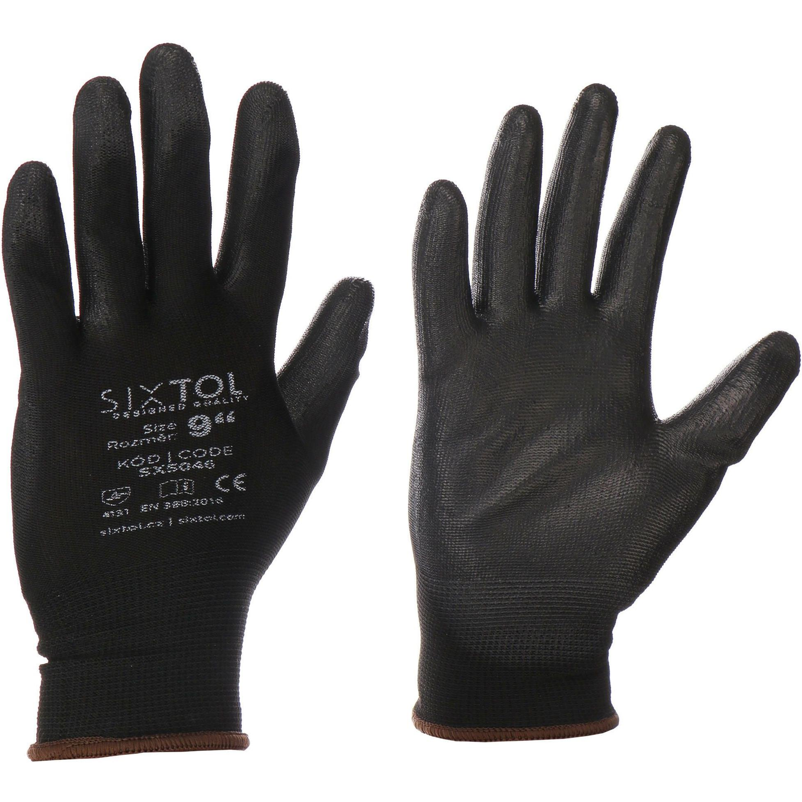 Sixtol Glove poliészter félig merített poliuretán kesztyű PE-PU 9, fekete, 9" (SX5046)