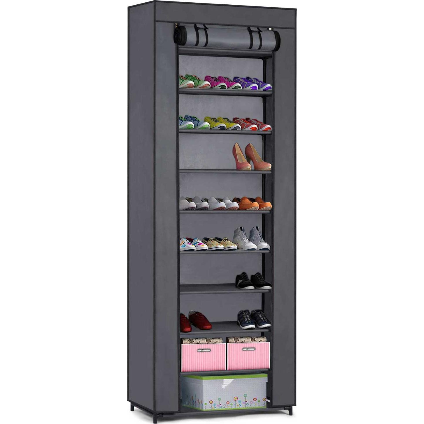 Massido Textil Cipőszekrény, Grafit, 10 Polc, 28x58x175 cm (680200)