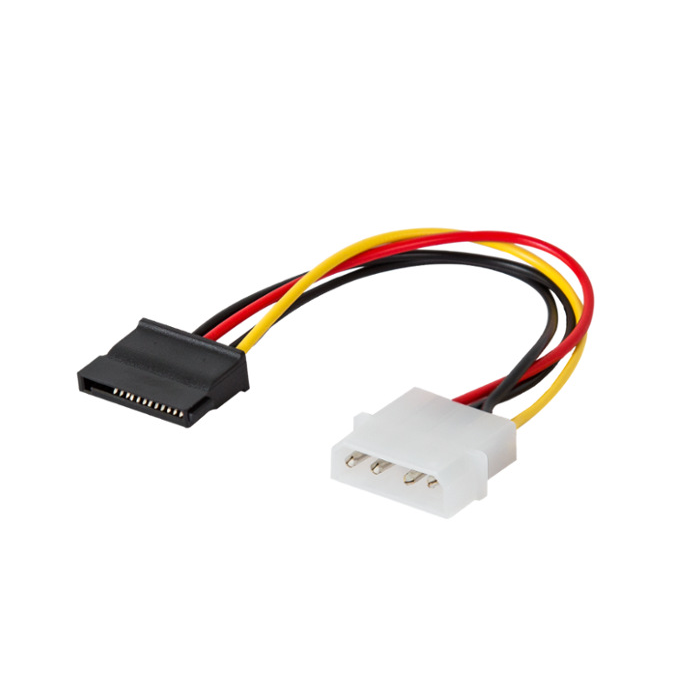 Savio AK-10 Molex 4 Pin apa - SATA 15 Pin anya Tápegység kábel 0.18m - Fekete/Sárga/Piros (AK-10)
