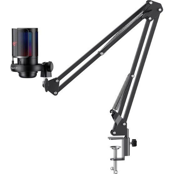 Havit GK50 Pro RGB Streamer/Gamer Asztali Kardioid Mikrofon + Tartókar - Fekete