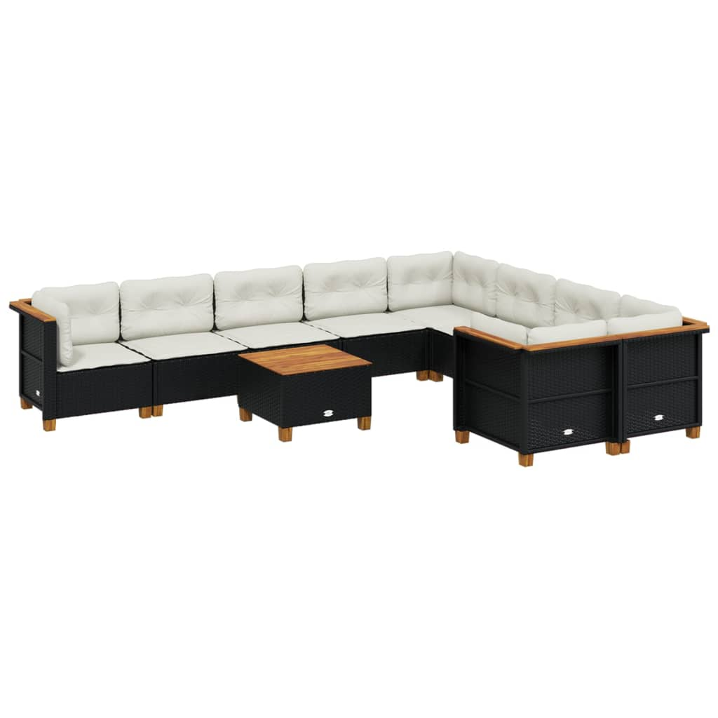 10 részes fekete polyrattan kerti ülőgarnitúra párnákkal (3262007)