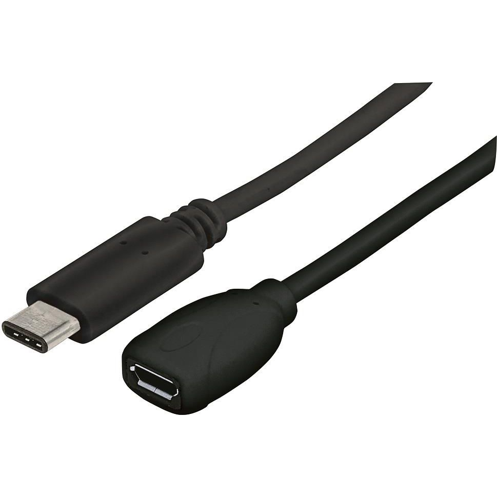 Manhattan USB 2.0 Micro-B - USB Type-C (USB-C) F/M 15cm kábel fekete (353335) (353335)