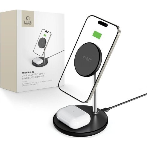 Ładowarka bezprzewodowa Tech-Protect QI15W-A39 2in1 Magnetic MagSafe Wireless Charger Black