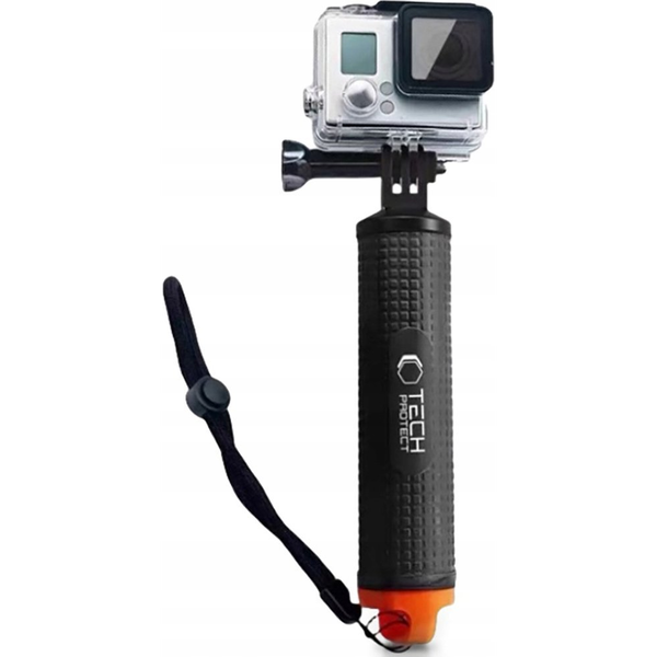 Prémium kézi állvány, float hand grip, GoPro / DJI sportkamerákhoz, tároló rekesszel, kézpánttal, Tech-Protect GA100 Float Hand Grip, fekete
