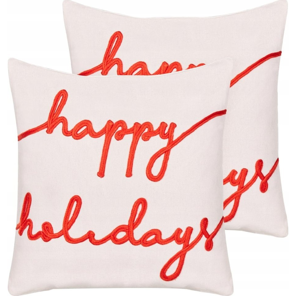 Conjunto De 2 Cojines De Terciopelo Estampado Navidad 45 X 45 Cm Funda De Algodón Extraíble Relleno Poliéster Blanco Exacum - Blanco