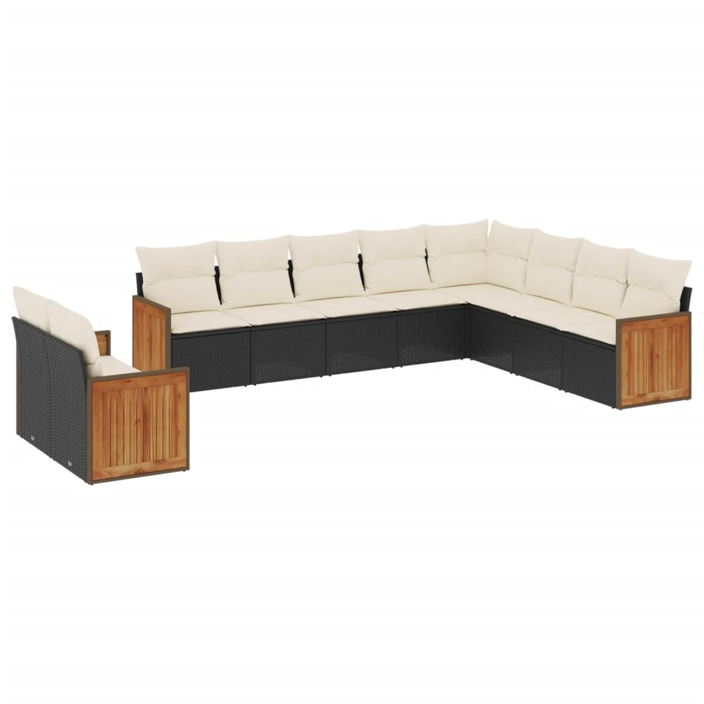 10 részes fekete polyrattan kerti ülőgarnitúra párnákkal (3260194)